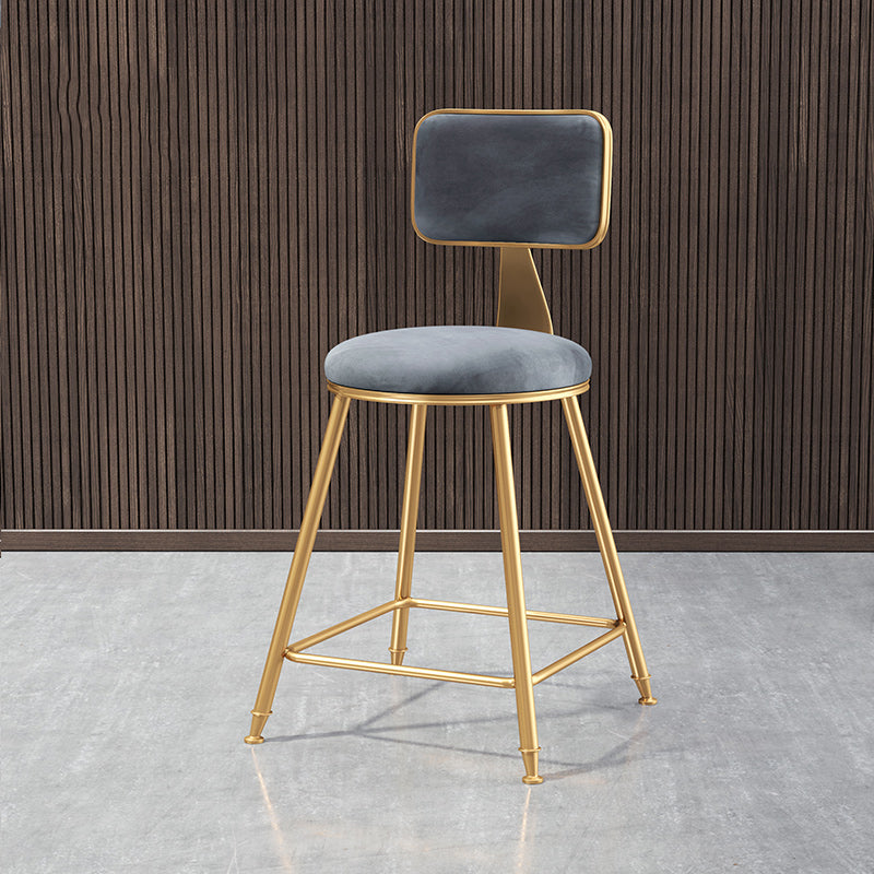 Glam Backrest Armless Counter Stool Iron Bar Stool with Pedal and Velvet Cushion