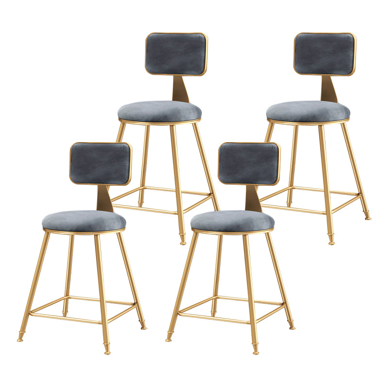 Glam Backrest Armless Counter Stool Iron Bar Stool with Pedal and Velvet Cushion