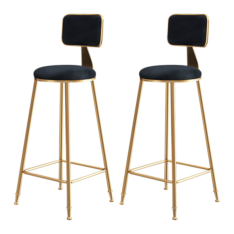 Glam Backrest Armless Counter Stool Iron Bar Stool with Pedal and Velvet Cushion