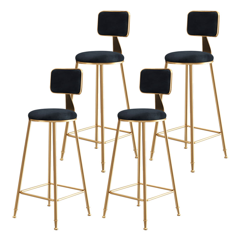 Glam Backrest Armless Counter Stool Iron Bar Stool with Pedal and Velvet Cushion