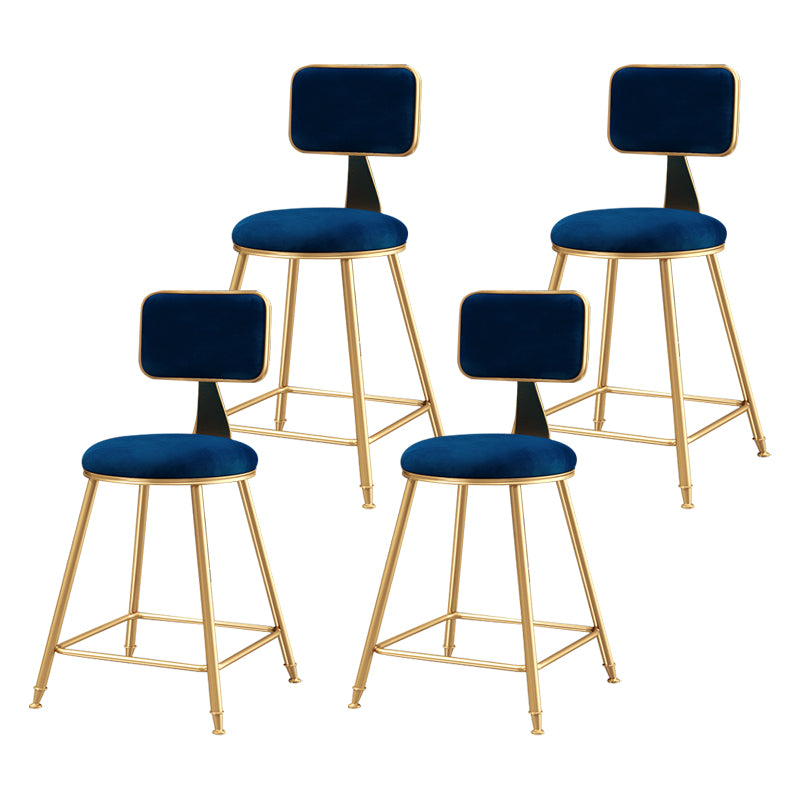 Glam Backrest Armless Counter Stool Iron Bar Stool with Pedal and Velvet Cushion