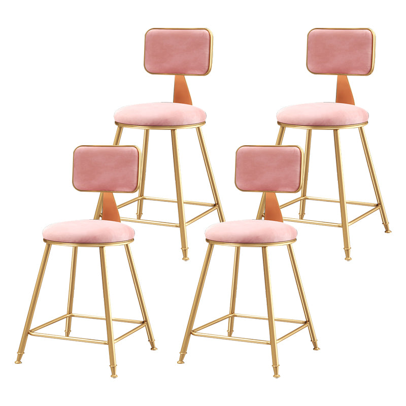 Glam Backrest Armless Counter Stool Iron Bar Stool with Pedal and Velvet Cushion