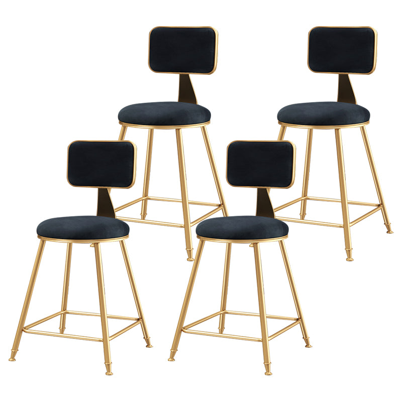 Glam Backrest Armless Counter Stool Iron Bar Stool with Pedal and Velvet Cushion