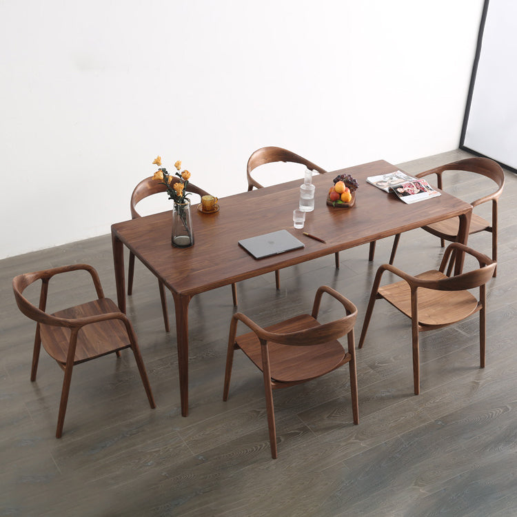 Modern Rectangle Walnut Wood Dining Set 1/2/3/5/7 Pieces Dining Table with Wood Chairs