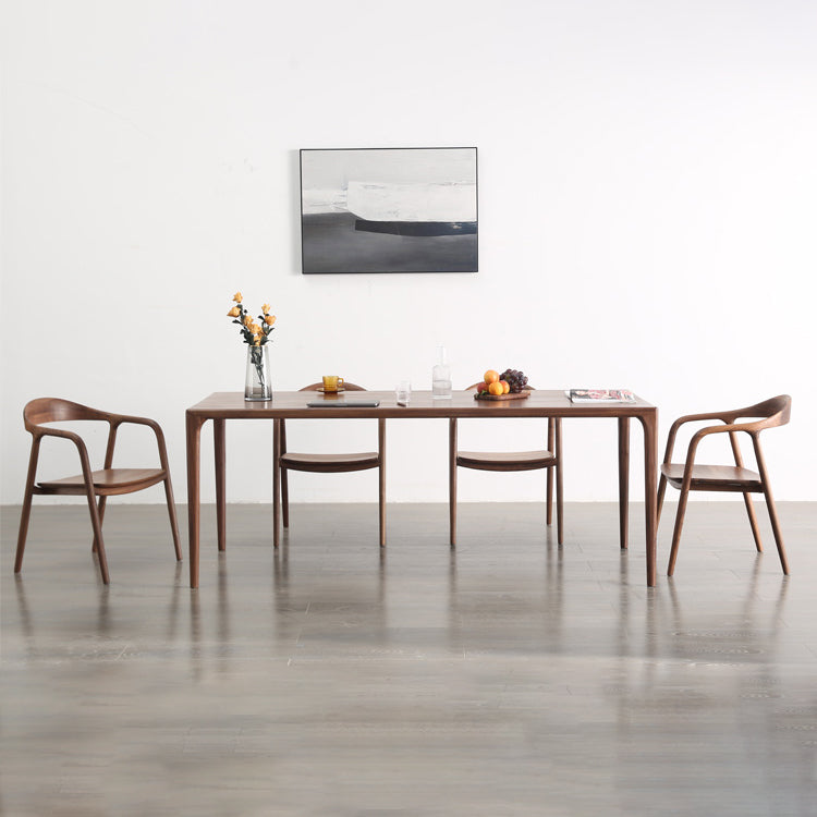 Modern Rectangle Walnut Wood Dining Set 1/2/3/5/7 Pieces Dining Table with Wood Chairs