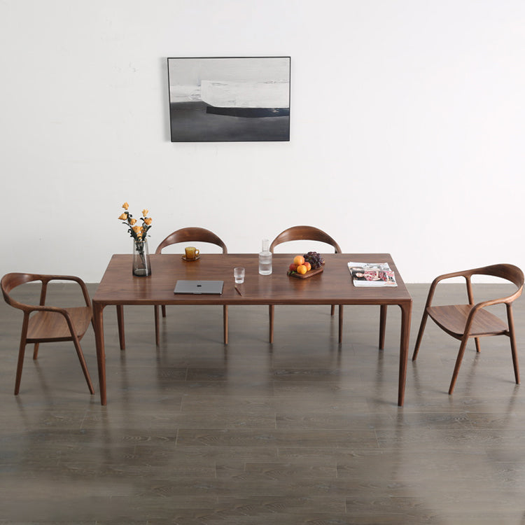 Modern Rectangle Walnut Wood Dining Set 1/2/3/5/7 Pieces Dining Table with Wood Chairs