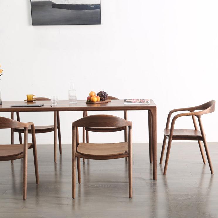 Modern Rectangle Walnut Wood Dining Set 1/2/3/5/7 Pieces Dining Table with Wood Chairs