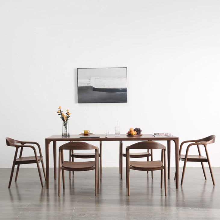 Modern Rectangle Walnut Wood Dining Set 1/2/3/5/7 Pieces Dining Table with Wood Chairs