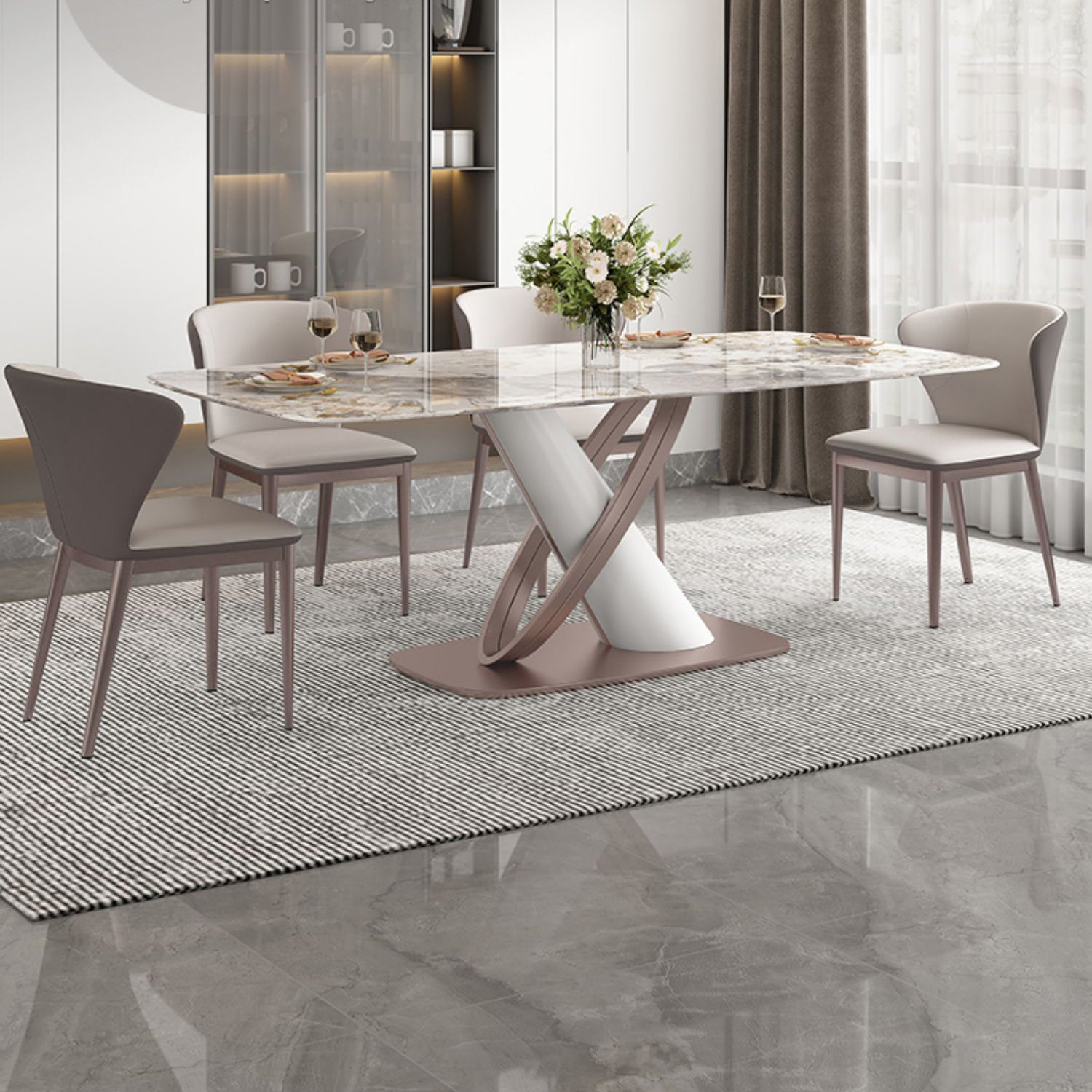 Luxury Sintered Stone Top Dining Set Rectangle 1/2/5/7 Pieces Dining Table with Chairs