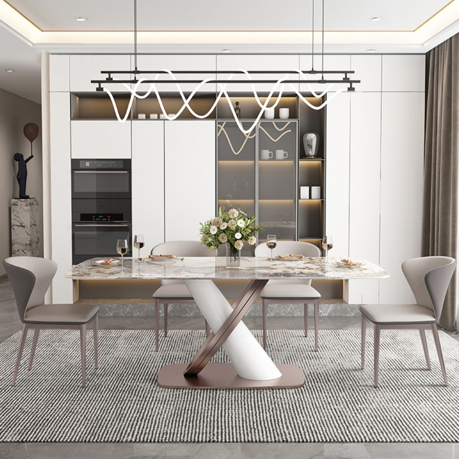 Luxury Sintered Stone Top Dining Set Rectangle 1/2/5/7 Pieces Dining Table with Chairs