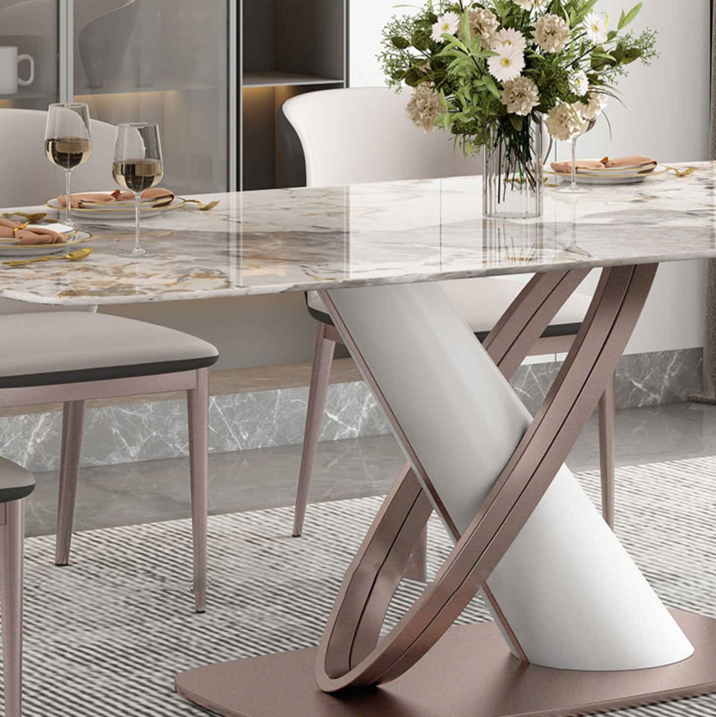 Luxury Sintered Stone Top Dining Set Rectangle 1/2/5/7 Pieces Dining Table with Chairs