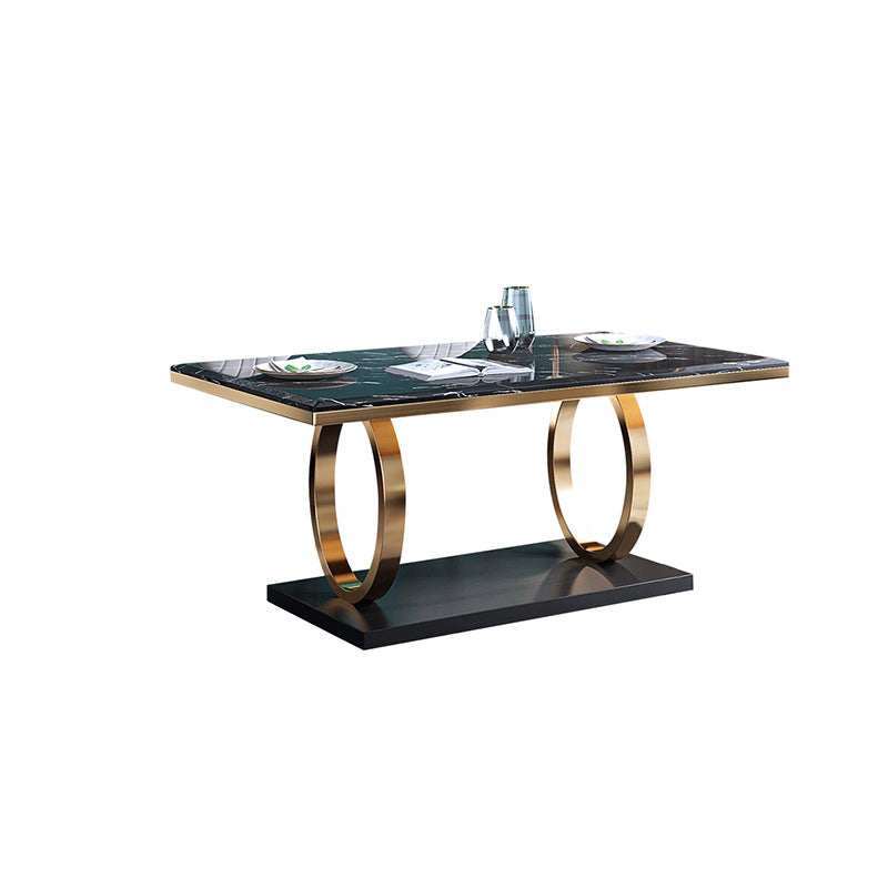Luxury Marble Dining Table for Restaurant Rectangle Table with Metal Pedestal in Gold