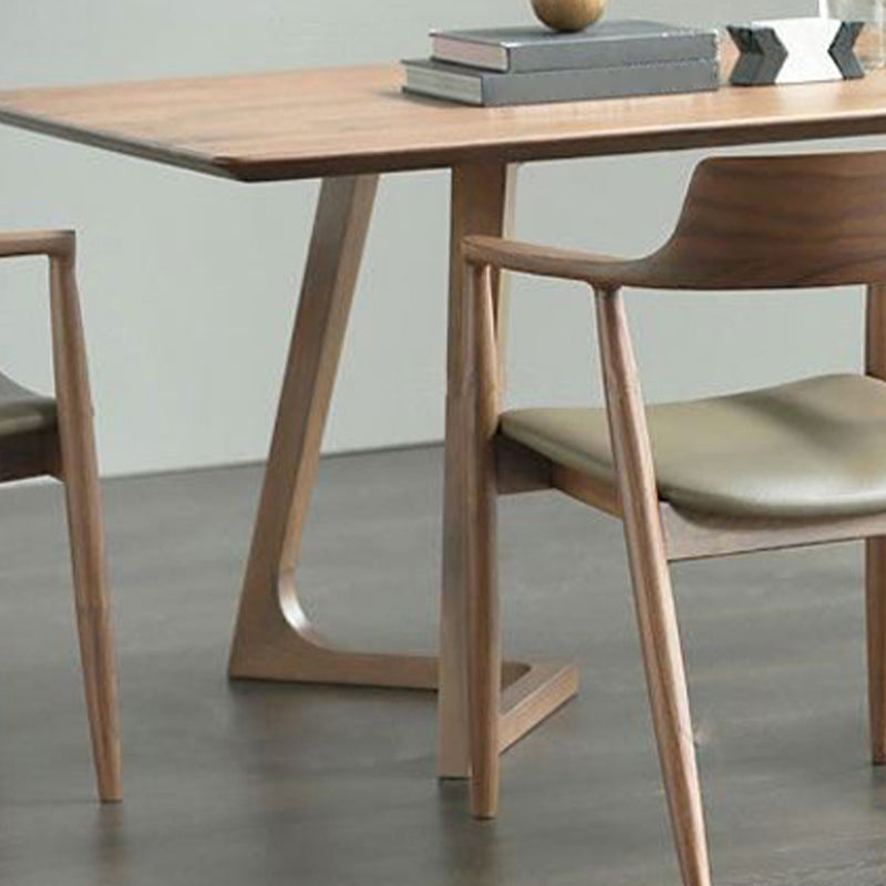 Rectangle Double Pedestal Industrial Dining Table Brown Fixed Table for Home