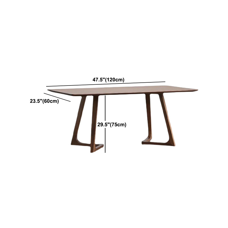 Rectangle Double Pedestal Industrial Dining Table Brown Fixed Table for Home