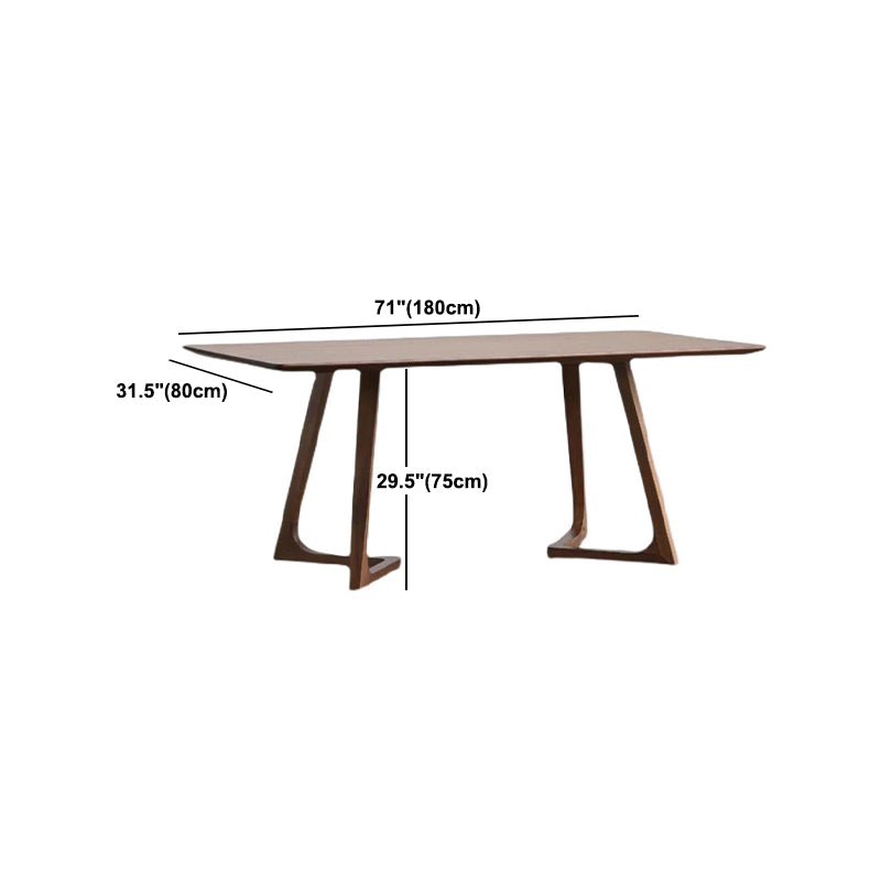 Rectangle Double Pedestal Industrial Dining Table Brown Fixed Table for Home