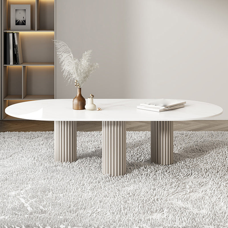 Glass Top Dining Table Modern Oval Indoor Dining Table with 3 White Legs