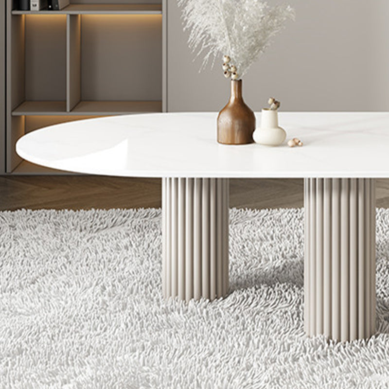 Glass Top Dining Table Modern Oval Indoor Dining Table with 3 White Legs