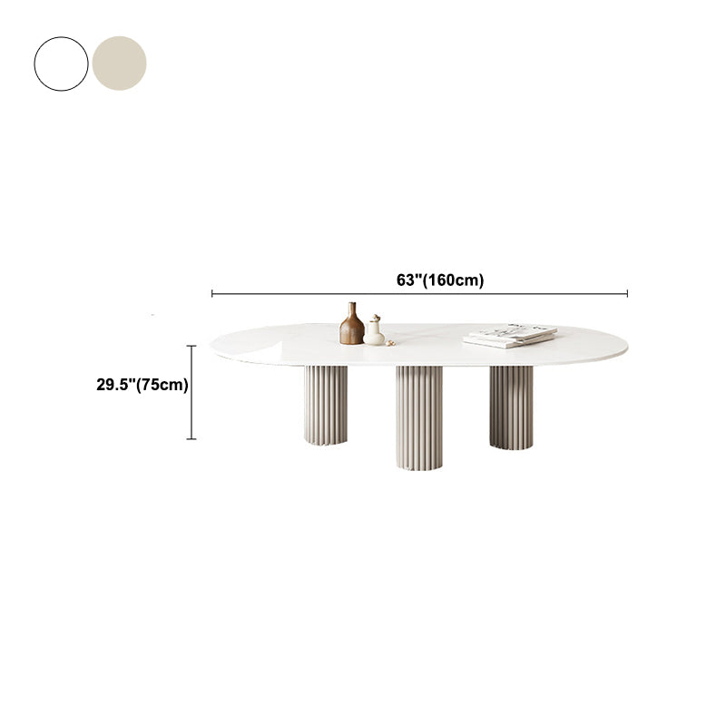 Glass Top Dining Table Modern Oval Indoor Dining Table with 3 White Legs