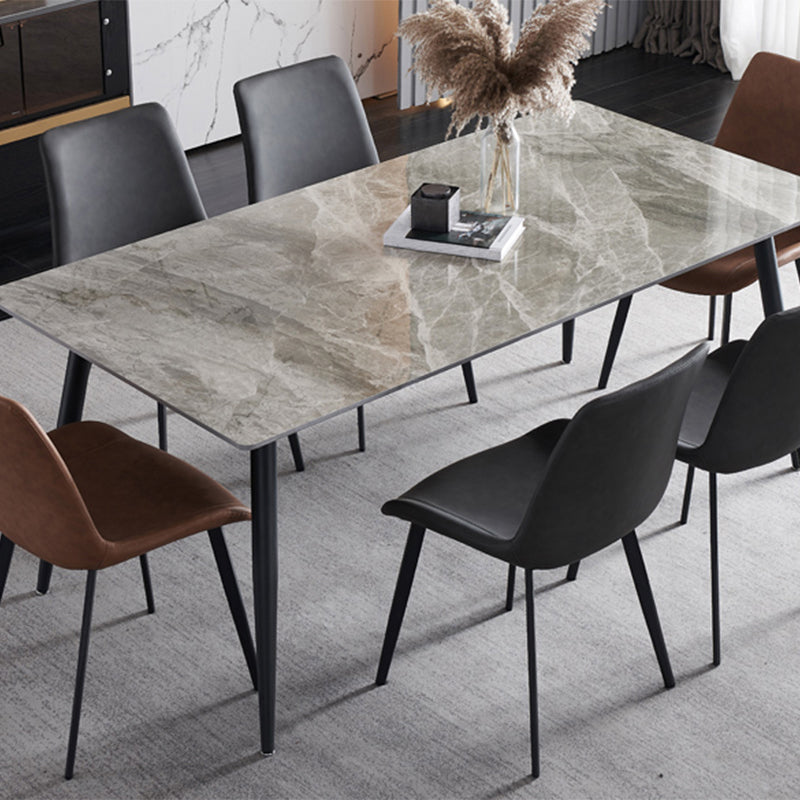 Metal Industrial Rectangle Dining Table Sintered Stone Top Indoor Table with Black Legs