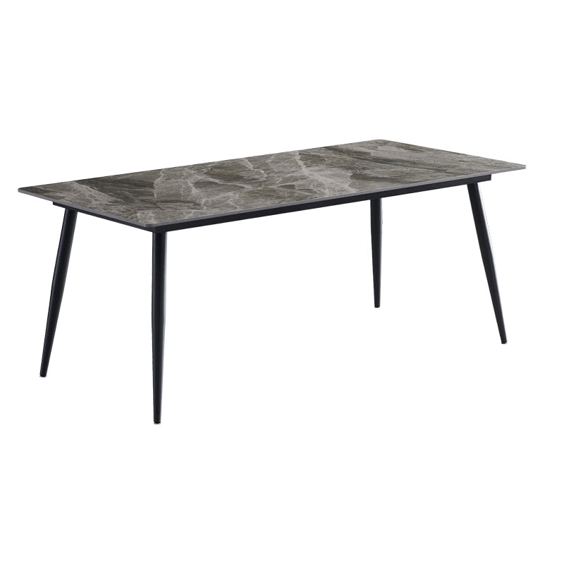 Metal Industrial Rectangle Dining Table Sintered Stone Top Indoor Table with Black Legs