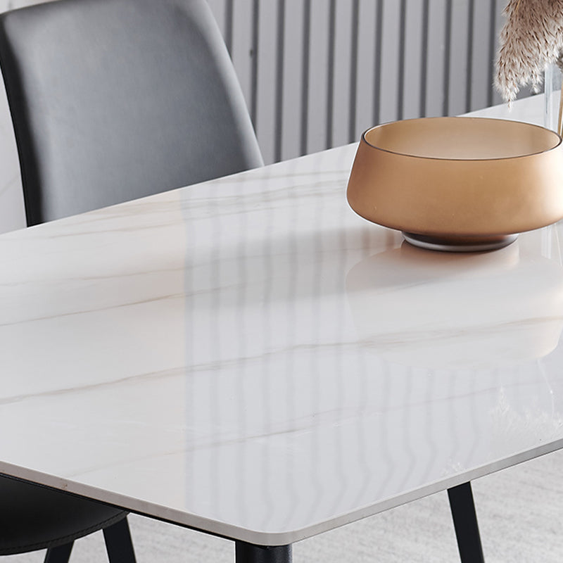 Metal Industrial Rectangle Dining Table Sintered Stone Top Indoor Table with Black Legs