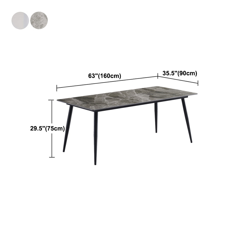 Metal Industrial Rectangle Dining Table Sintered Stone Top Indoor Table with Black Legs