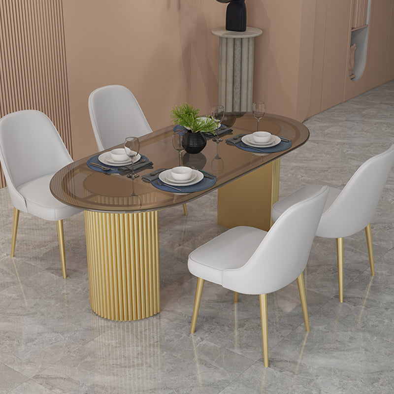 Modern Style Dining Table Oval Double Pedestal Table for Home Use