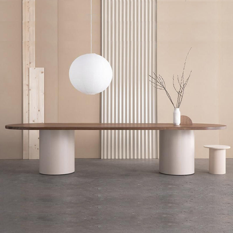 Modern Pine Wood Table for Restaurant Oval Dining Table with Double Pedestal