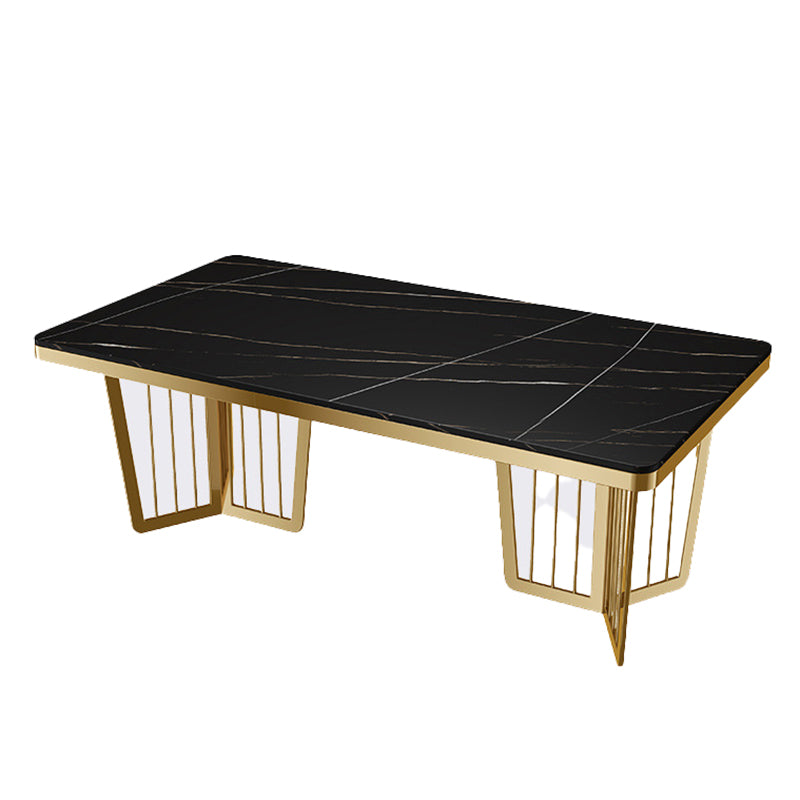 Glam Sintered Stone Double Pedestal Table Home Rectangle Dining Table