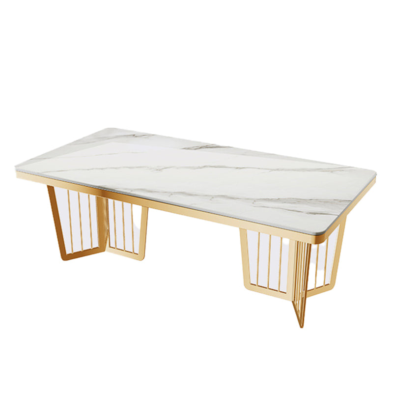 Glam Sintered Stone Double Pedestal Table Home Rectangle Dining Table