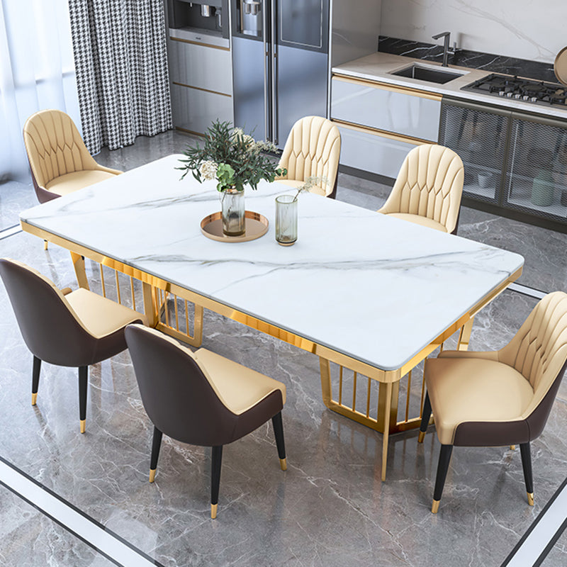 Glam Sintered Stone Double Pedestal Table Home Rectangle Dining Table