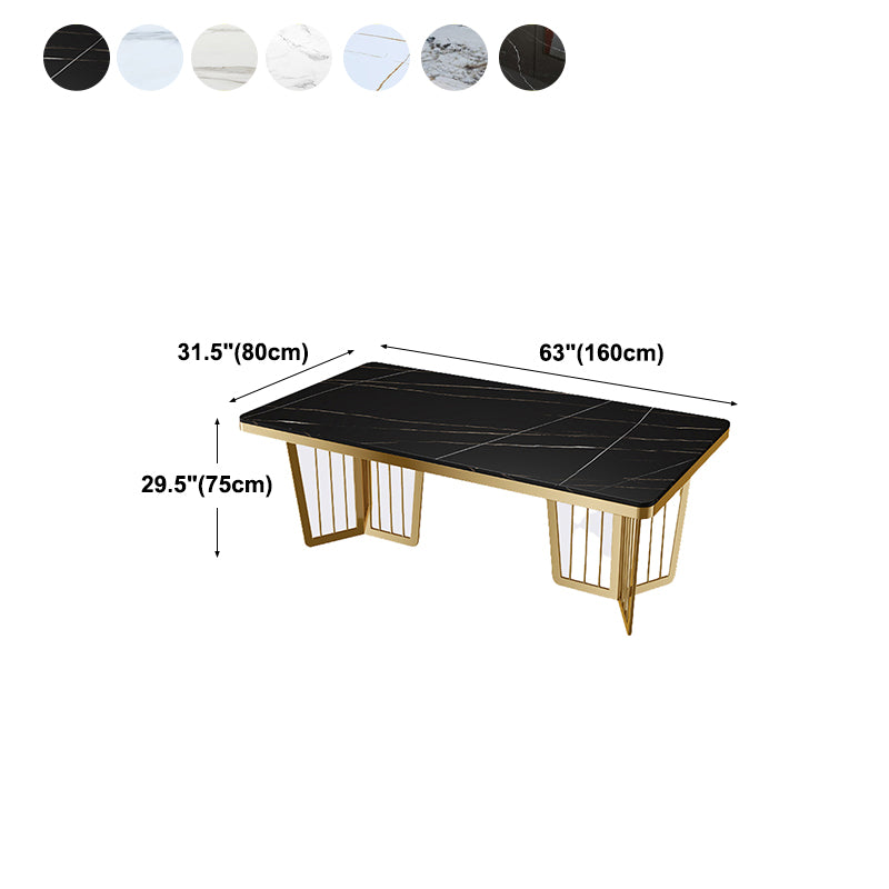Glam Sintered Stone Double Pedestal Table Home Rectangle Dining Table