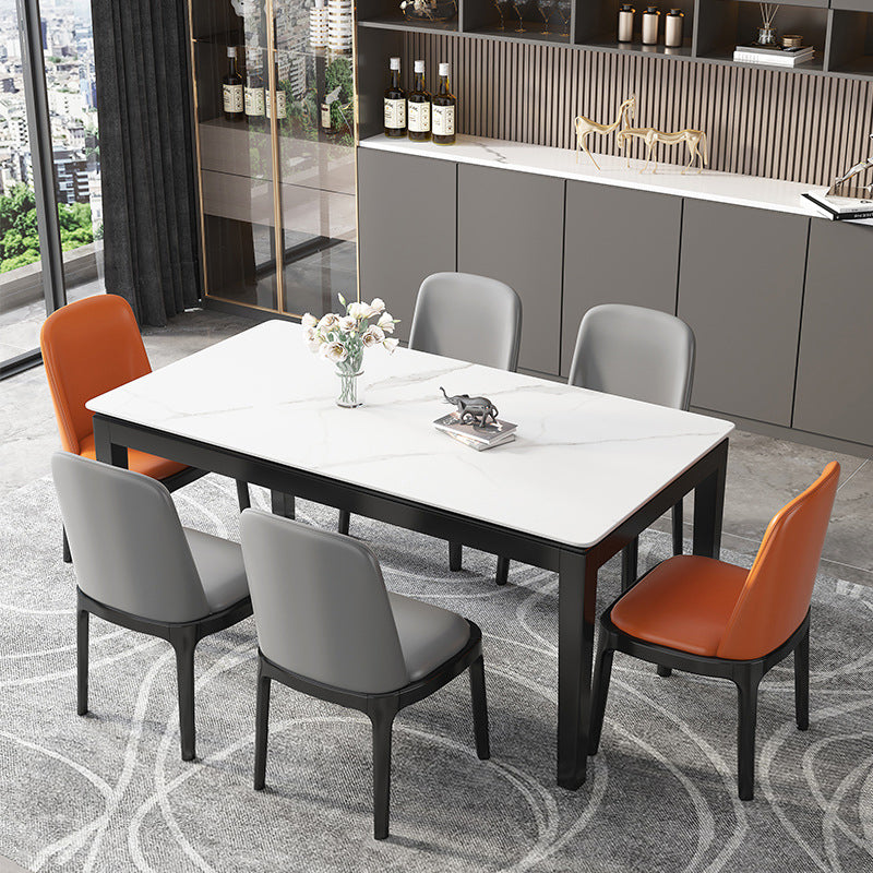 Stone Top Dining Table Modern Rectangle Dining Table with 4 Wood Legs