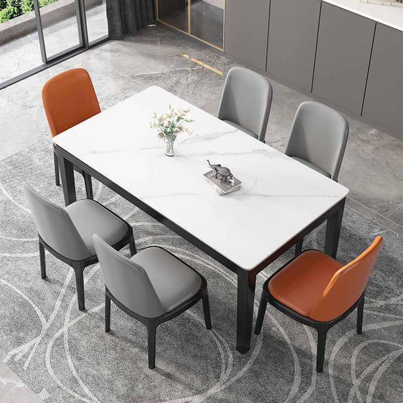Stone Top Dining Table Modern Rectangle Dining Table with 4 Wood Legs