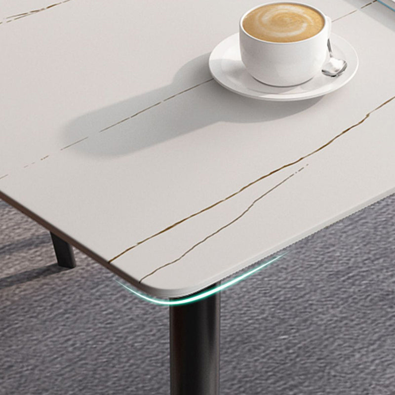 Stone Top Dining Table Rectangle Modern Dining Table with 4 Black Legs