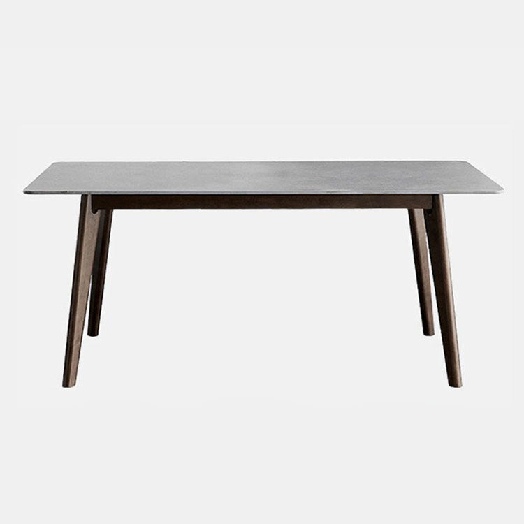 Stone Rectangle Top Table Mid-Century Modern Dining Table with 4 Wood Legs