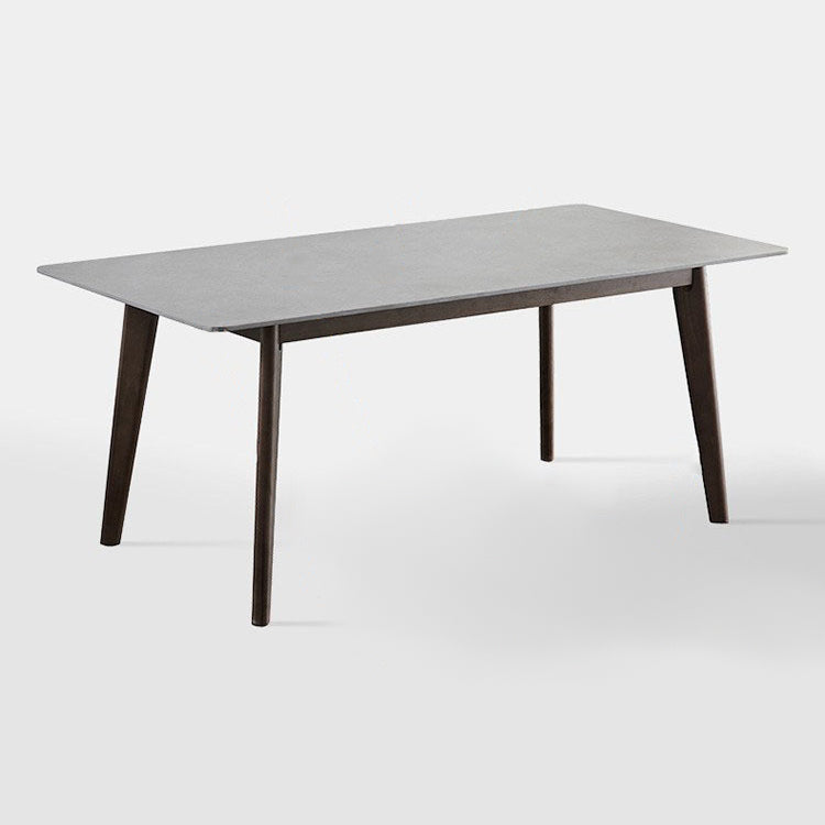 Stone Rectangle Top Table Mid-Century Modern Dining Table with 4 Wood Legs