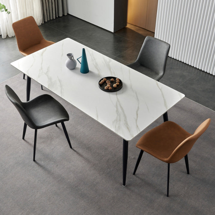 Stone Top Dining Table Traditional Luxury Table with 4 Black Legs