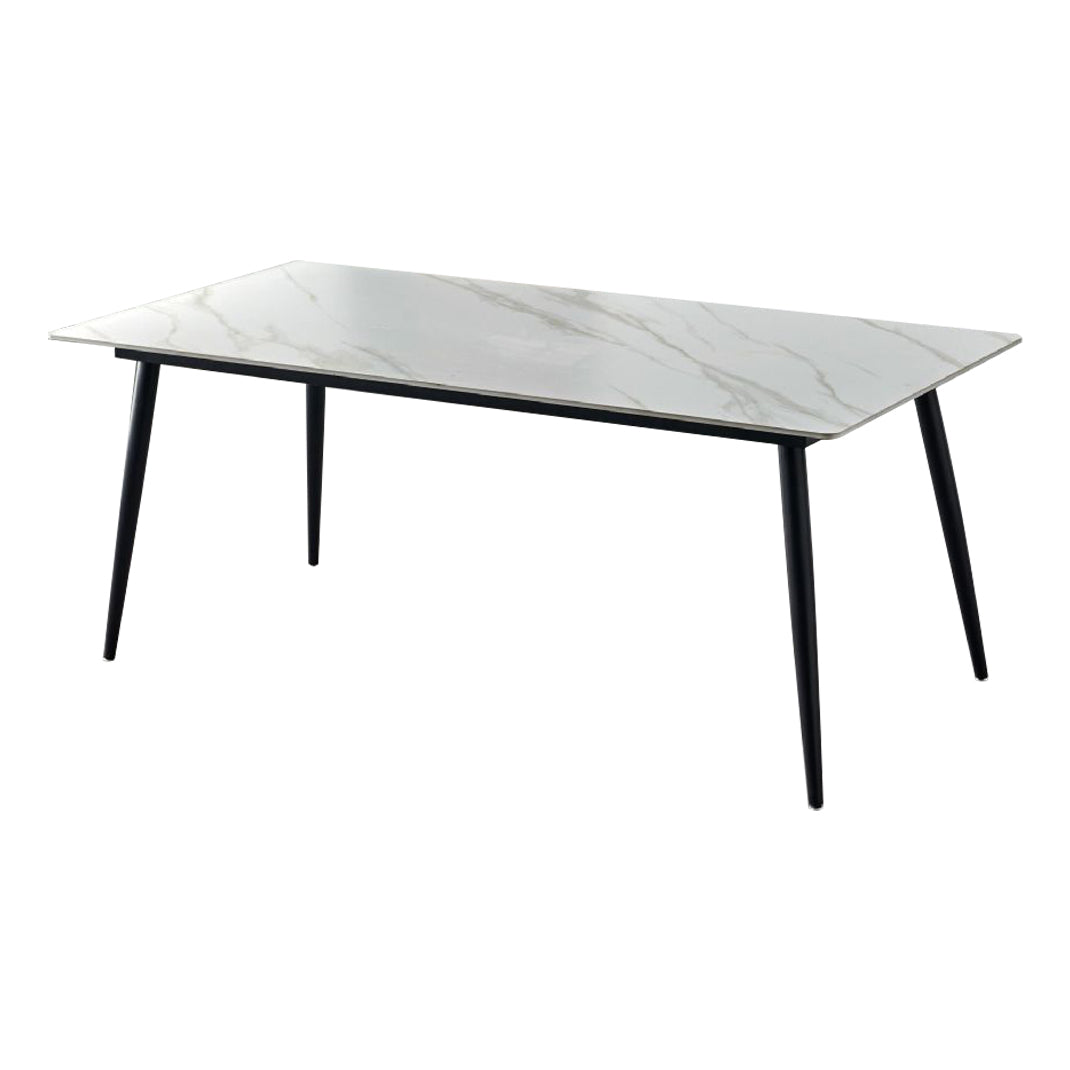 Stone Top Dining Table Traditional Luxury Table with 4 Black Legs