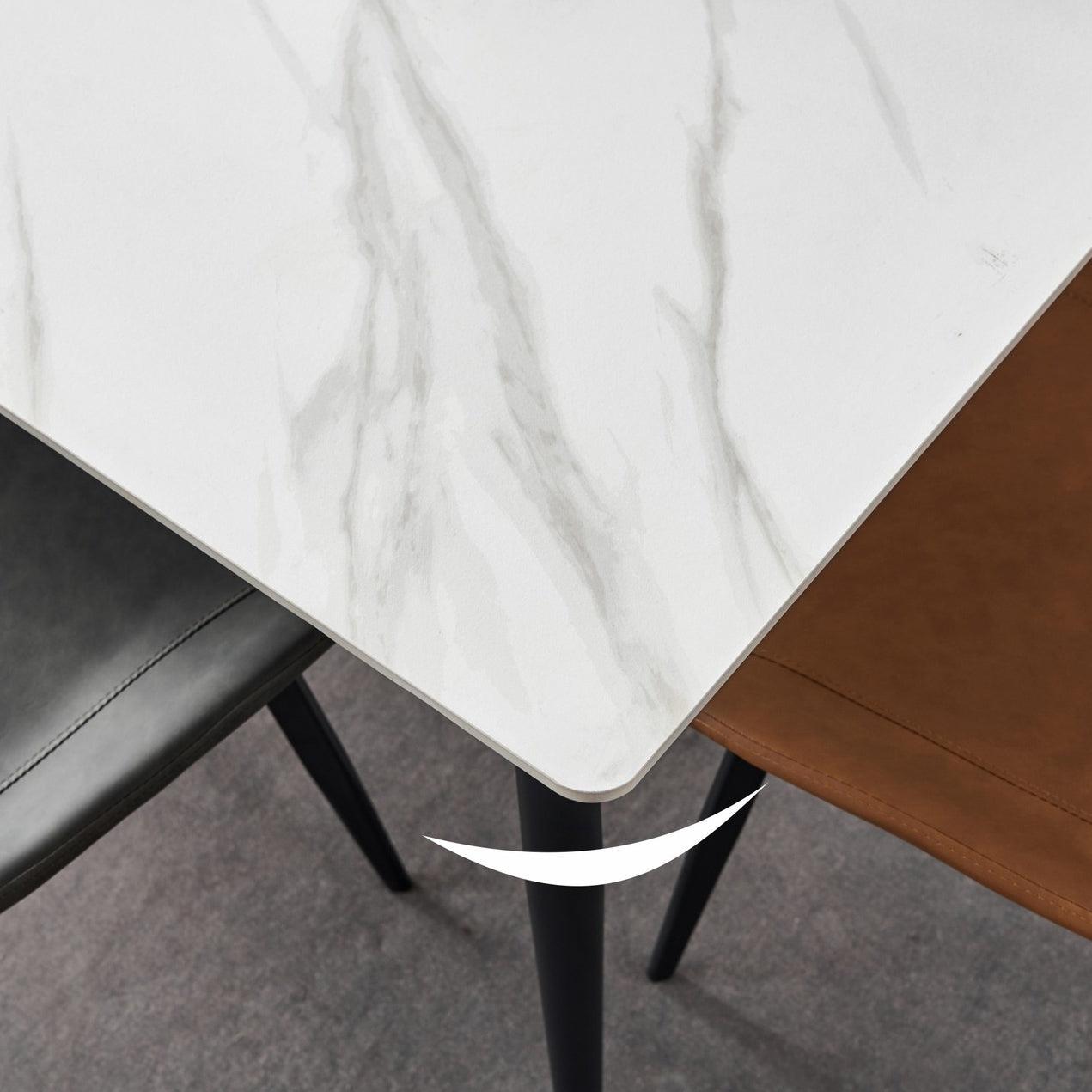 Stone Top Dining Table Traditional Luxury Table with 4 Black Legs