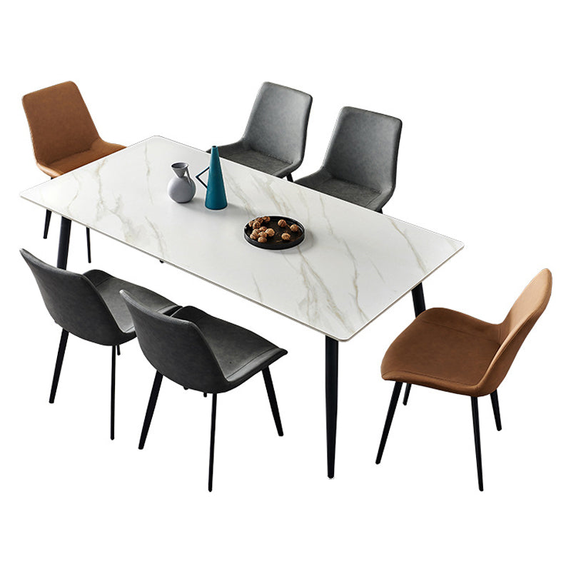 Stone Top Dining Table Traditional Luxury Table with 4 Black Legs