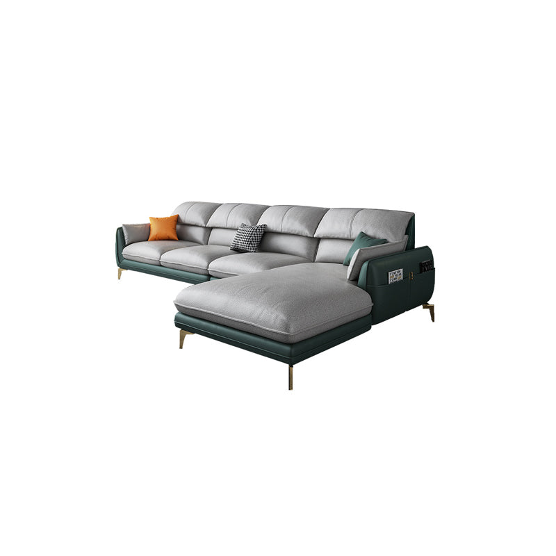 Scandinavian L-Shape Sectional Faux Leather Sofa and Chaise with Storage for Apartment