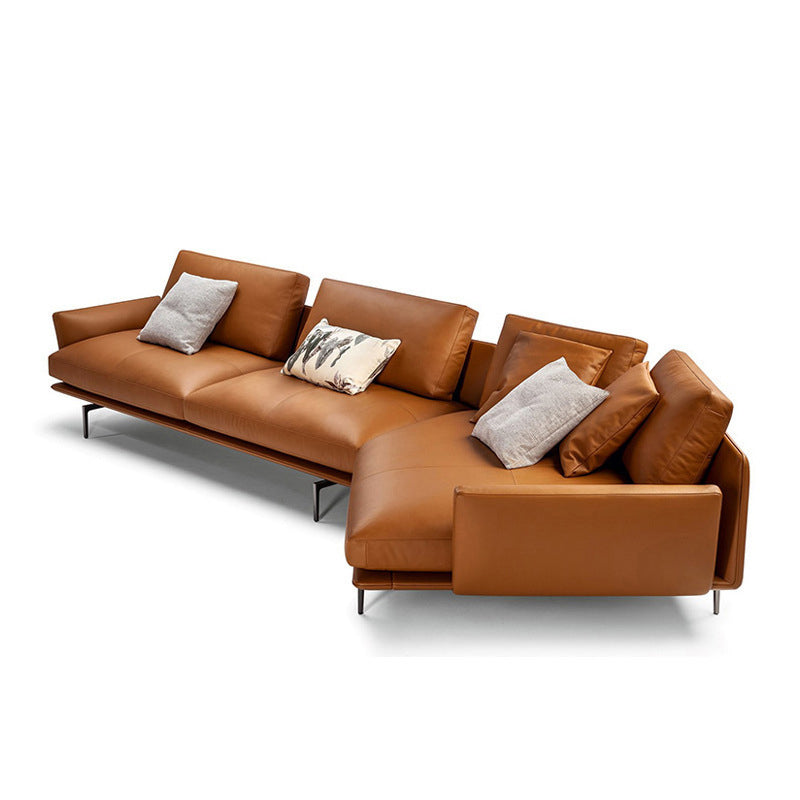 Tan Recessed Arm Sectionals Pillowed Back Cushions Corner Sofa