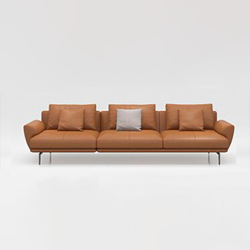 Tan Recessed Arm Sectionals Pillowed Back Cushions Corner Sofa