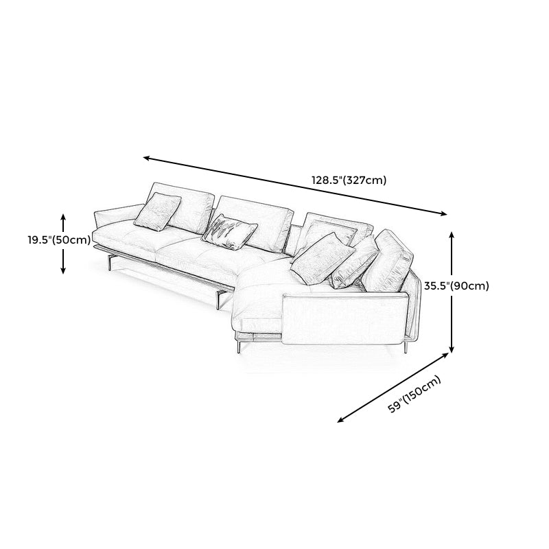 Tan Recessed Arm Sectionals Pillowed Back Cushions Corner Sofa