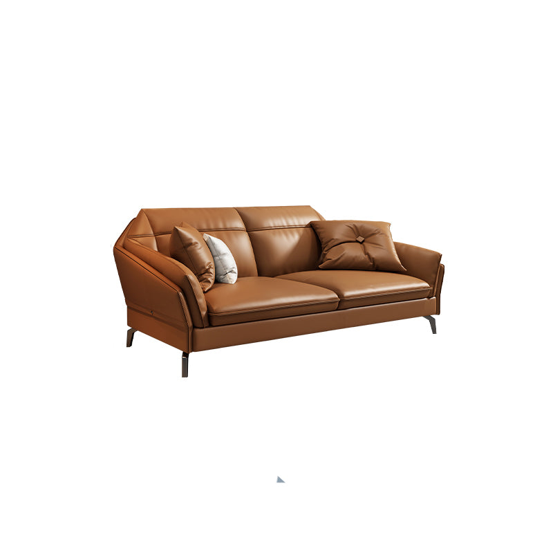 Sloped Arms Genuine Leather Sectional Sofa 35.43"High Cushion Back Sofa, Dark Brown