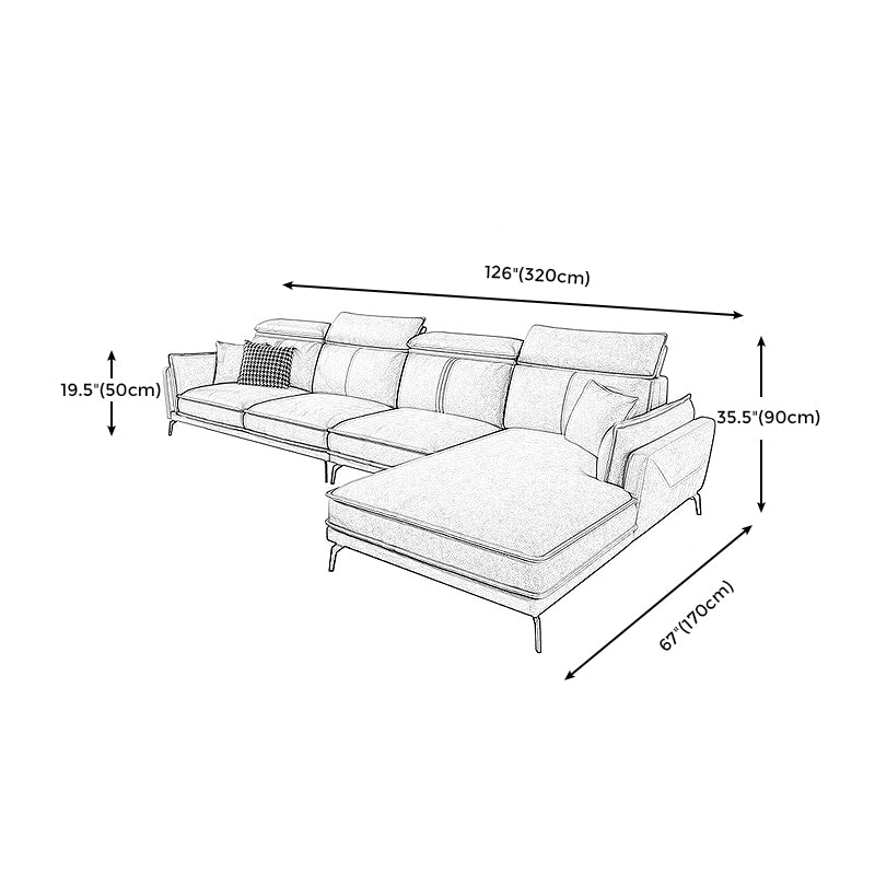 Modern Square Arm Cushion Back Sectional Faux Leather Sofa and Chaise in Dark Gray