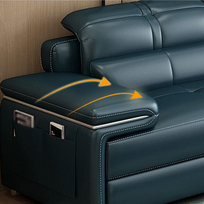 Genuine Leather Sectional 34.65"High Pillow Top Arm Sofa with Storage, Blue