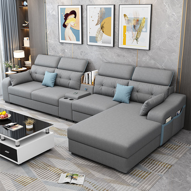 Recessed Arm Pillowed Back Cushions Sofa and Chaise Linen/Faux Leather Sectional