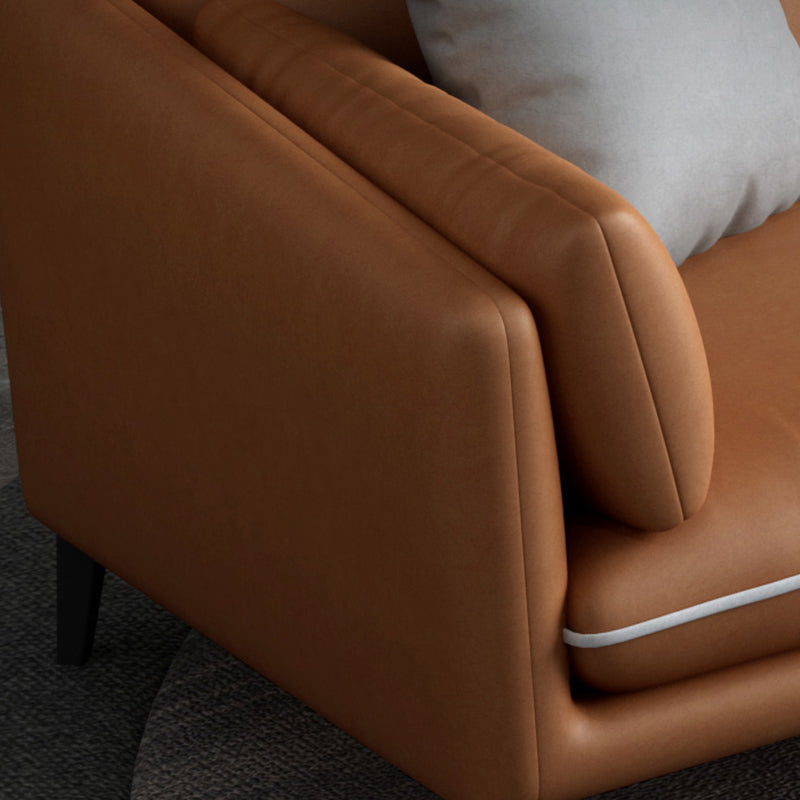 Faux Leather Recessed Arm Sofa Stain-Resistant Sectional with Pillowed Back